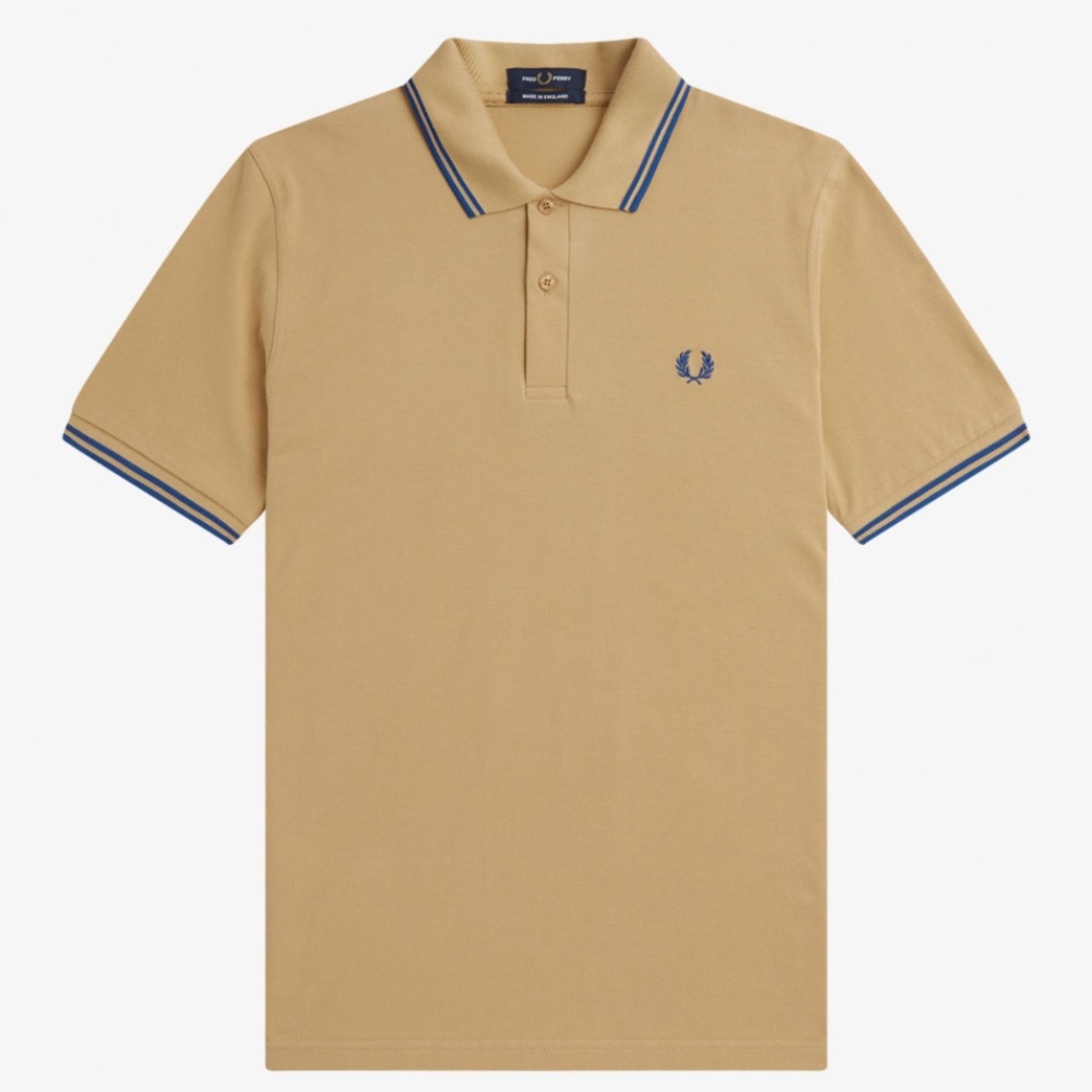 Fred Perry M12 Polo Shirt in Desert Tipping Collar Size 36" - MSRP $120 - NWT